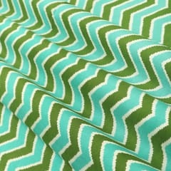Turquoise Green and White Zig-Zag Print Cotton Fabric