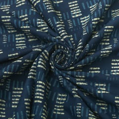 Midnight Blue and White Motif Indigo Print Cotton Fabric