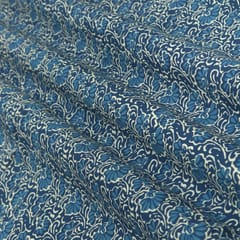 Midnight Blue and White Floral Vine Print Cotton Fabric