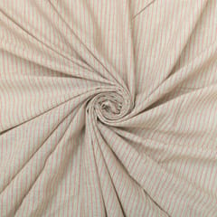 White and Tagerine Orange Striped Print Linen Fabric