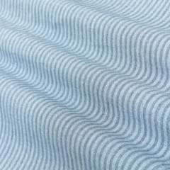 Steel Blue Striped Print Linen Cotton Fabric