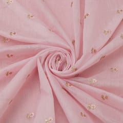 Baby Pink Floral Embroidery Chanderi Fabric