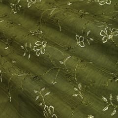 Bottle Green Floral Vine Embroidery Chanderi Fabric