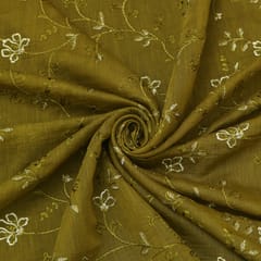 Moss Green Floral Vine Embroidery Chanderi Fabric