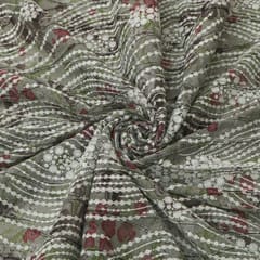 Ash Grey and White Abstract Jute Embroidery Fabric