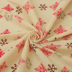 Cream Batik Print Embroidery Cotton Fabric