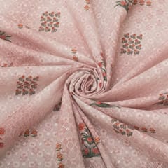 Blush Pink Floral Embroidery Cotton Fabric
