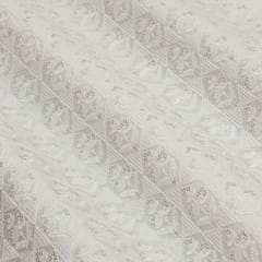 Snow White Nokia Silk Thread With Sequin Embroidery Fabric