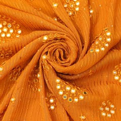 Honey Yellow Georgette Floral Sequin Embroidery Fabric