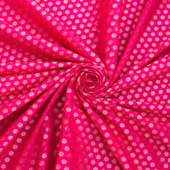 Hot Pink Brocade Gold Zari Booti Embrodiery Fabric