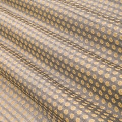 Iron Grey Brocade Gold Zari Booti Embrodiery Fabric