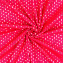Hot Pink Brocade Silver Zari Booti Embroidery Fabric