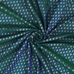 Peacock Blue Brocade Gold Zari Booti Embroidery Fabric