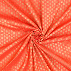 Carrot Pink Brocade Dim Gold Zari Booti Embroidery Fabric