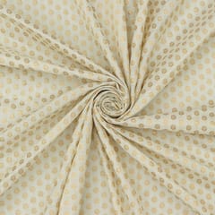 White Brocade Dim Gold Zari Booti Embroidery Fabric