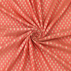 Baby Pink Brocade Dim Gold Zari Booti Embroidery Fabric