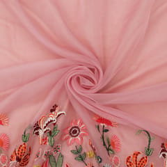 Fuschia Pink with Floral Embroidery Organza Fabric