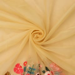 Canary Yellow with Floral Embroidery Organza Fabric