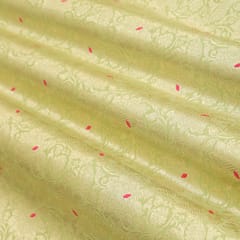 Light Green Brocade Dim Golden Zari Motif Work Embroidery Fabric