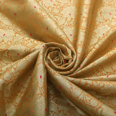 Golden Yellow BrocadeDim Golden Zari Motif Work Embroidery Fabric