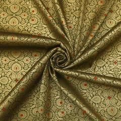 Olive Green Brocade Golden Zari Motif Work Embroidery Fabric