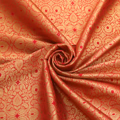 Indian Red Brocade Golden Zari Motif Work Embroidery Fabric