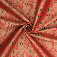 Rose Pink Brocade Dim Golden Zari Motif Work Embroidery Fabric