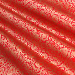 Hot Pink Brocade Dim Golden Zari Motif Work Embroidery Fabric