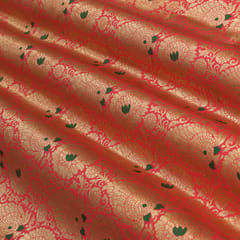 Rose Pink Brocade Dim Golden Zari Motif Work Embroidery Fabric