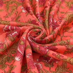 Crimson Red Floral Print Chanderi Handloom