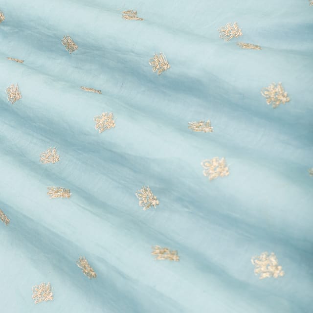 Sky Blue Embroidery Chanderi Cotton Fabric
