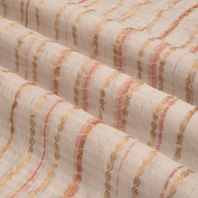 Shibhori Bandhani work with Golden Stripe Zariwork On Cream Brocade Fabric