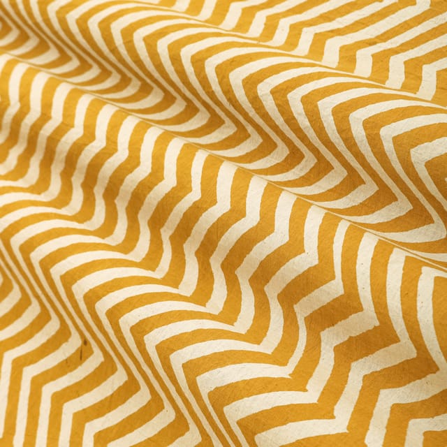 Tortilla Brown Cotton Zigzak Stripe Pattern Kalamkari Print Fabric