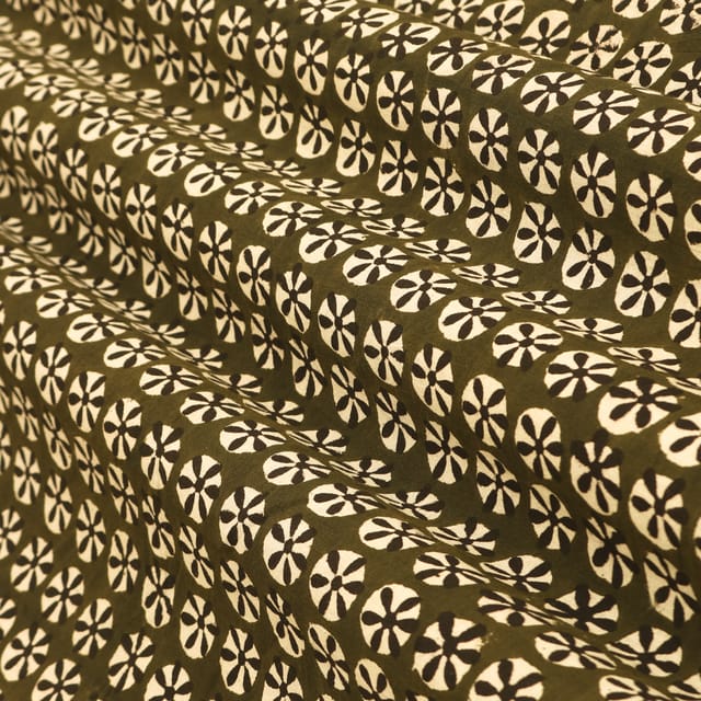 Olive Green Cotton Floral Kalamkari Print Fabric