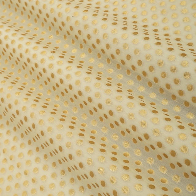 Parchment White ChanderiPolka Dot Golden Zari Brocade Fabric