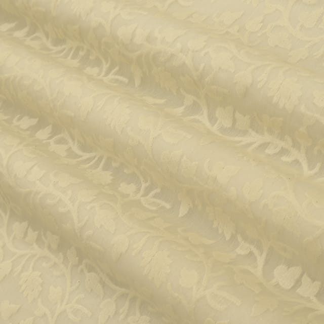 Off White Chanderi Floral Jacquard Fabric