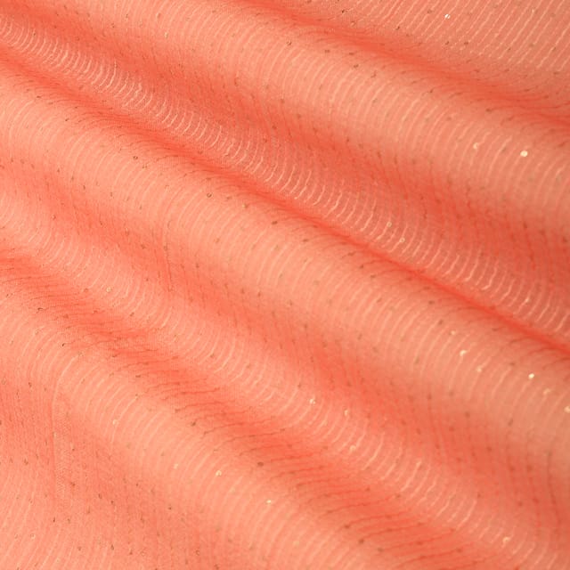 Carrot Pink Linen Sequin Embroidery Fabric