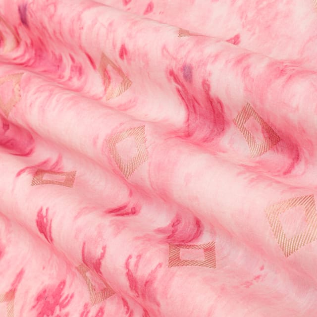 Baby Pink Mulmul Silk Jacquard Prizam Tie Die Pattern Print Fabric