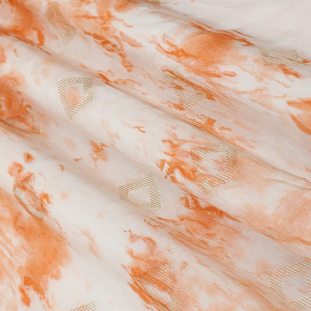 Faded Orange Mulmul Silk Jacquard Prizam Tie Die Pattern Print Fabric