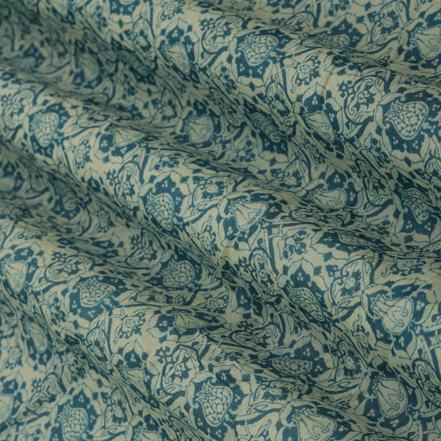 Sapphire Blue and White Motif Printed Chanderi Handloom