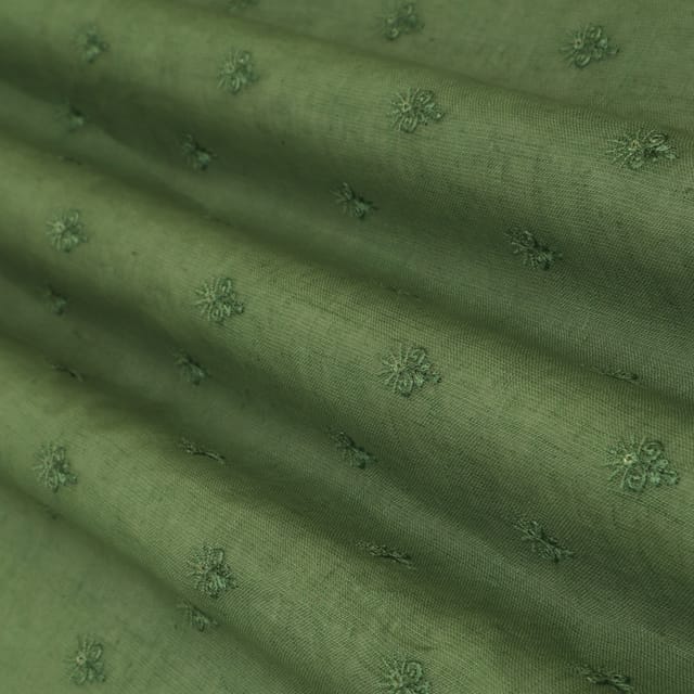 Fern Green Linen Booti Sequin Embroidery Fabric
