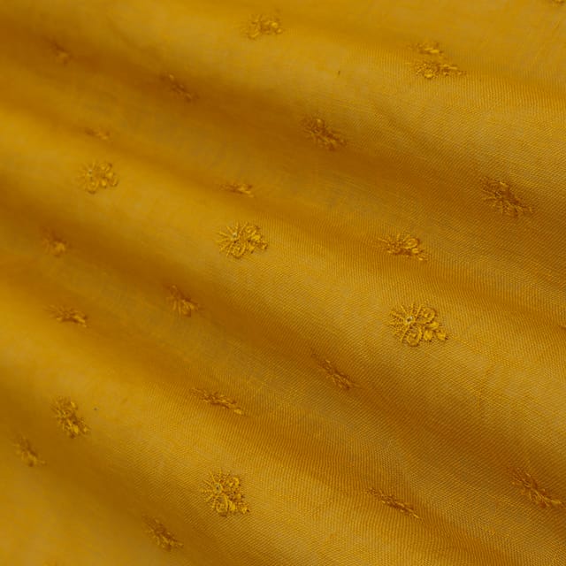 Dijon Yellow Linen Booti Sequin Embroidery Fabric