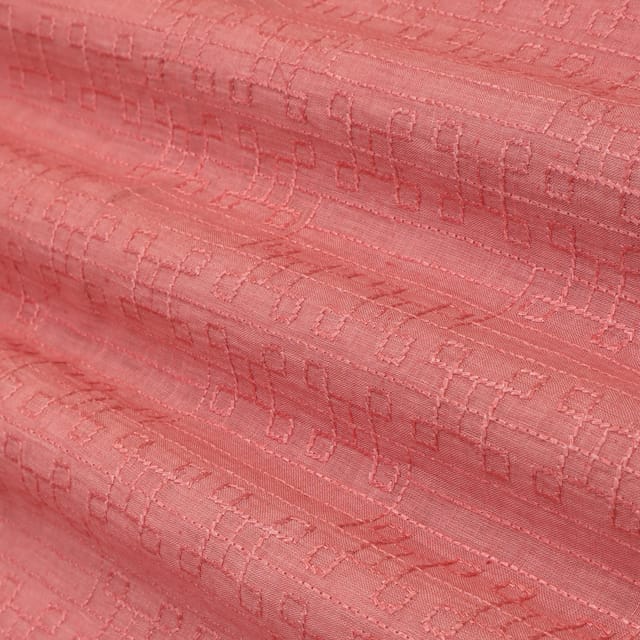 Baby Pink Linen Threadwork Embroidery Fabric