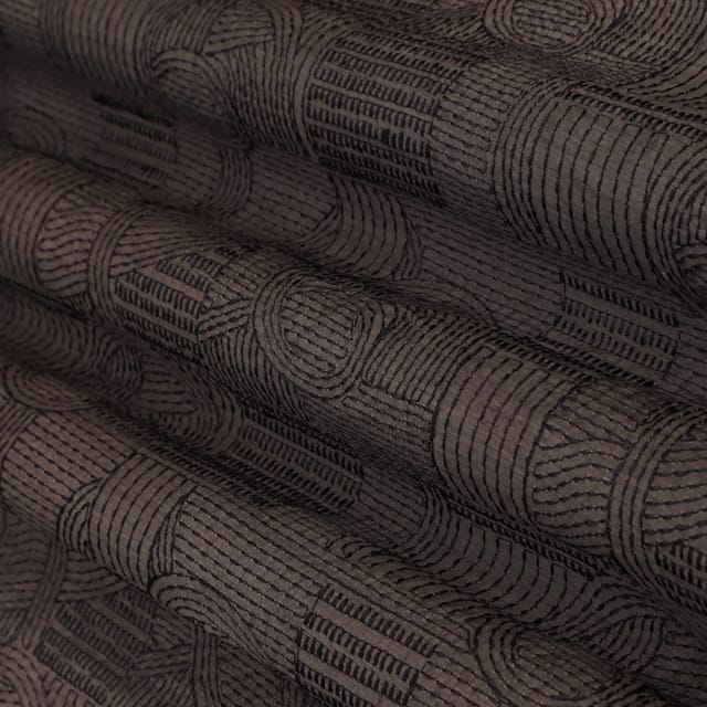Black Cotton Silk Threadwork Embroidery Fabric