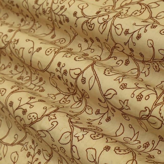 Beige Cotton Silk Floral Print Fabric