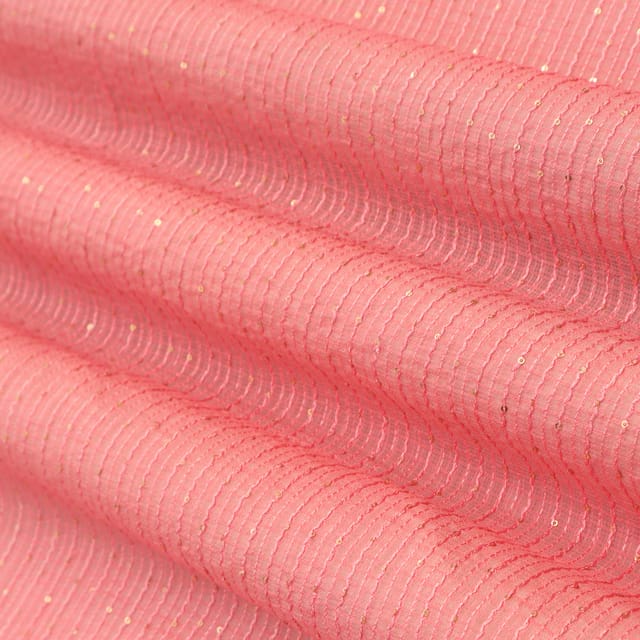 Pink Kota Check Sequins Embroidery Fabric
