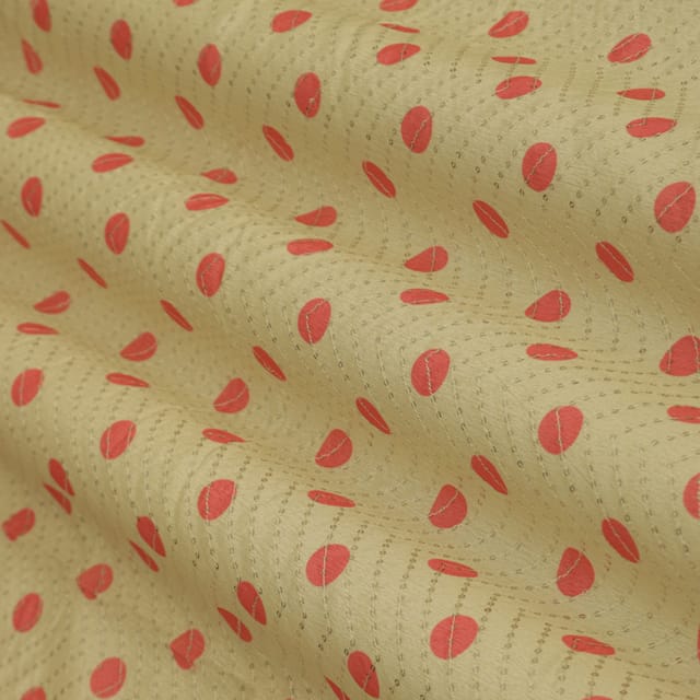 Buff Cream Silk Chinon Polka Dot Print Sequin Embrodiery Fabric