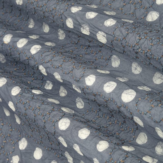 Gray Chanderi Batik print Embroidery Fabric