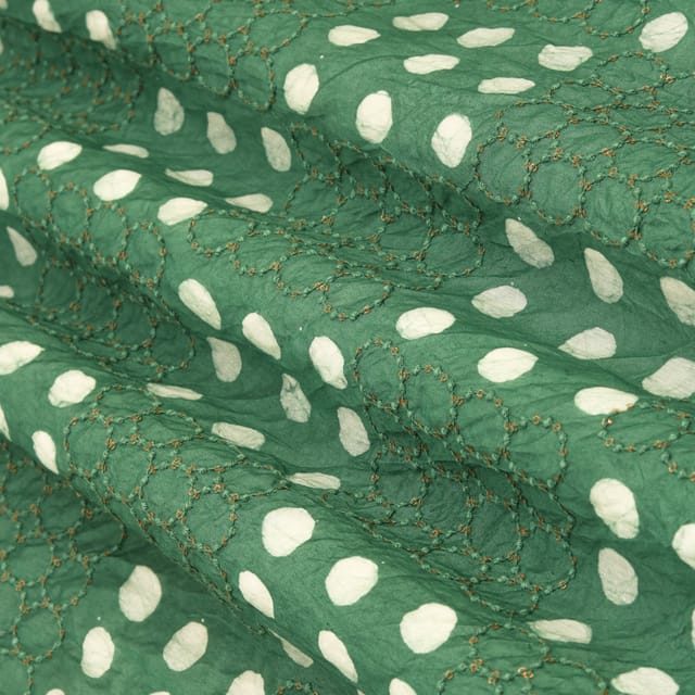 Bottle Green Chanderi Batik print Embroidery Fabric