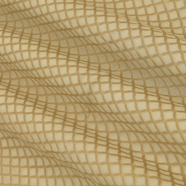 Chiffon White ChanderiGolden Zari Scale Pattern Work Brocade Fabric